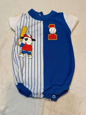 Buster Brown Blue & White Baseball Puppy One-Piece